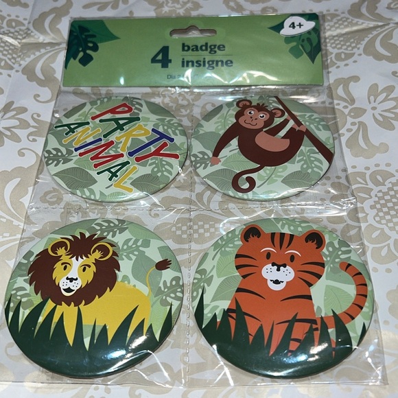 New Pack of 4 Round Metal Party Animal Badges 2.8 in (C-3 - Picture 2 of 3